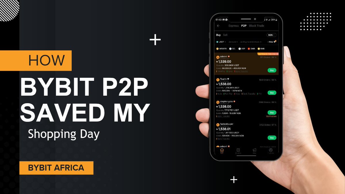 MATHEW_KINZY's tweet photo. I had one of those small but unforgettable moments today that reminded me why I’ve grown to trust @Bybit_Official P2P through @BybitAfrica.

I stepped out earlier to restock some things for the house, basic stuff like provisions, toiletries, and a few other essentials. The plan was simple: grab what I need, pay, head home. But somewhere between picking items and getting to the counter, I realized something, I didn’t have enough cash on me.

No card. No backup plan. Just my phone.

Normally, that would’ve been stressful, especially when you’ve already loaded your basket. But this time, I didn’t even panic. I opened Bybit, went straight to P2P, and within minutes, I had everything sorted.

✅ Found a verified merchant instantly
✅ Completed a trade in under 3 minutes
✅ Payment reflected almost immediately
✅ Escrow handled everything safely

It was smooth. Effortless. No calls, no explanations, no waiting around.

While they were bagging my items, I watched the trade complete right in front of me, fast, clean, and secure. It honestly felt like I had just unlocked another level of convenience.

That’s when it hit me, P2P trading isn’t just about “buying and selling crypto.” It’s about access. Real access. The ability to turn digital assets into real-world spending power anytime, anywhere, without stress.

Bybit P2P made me realize how close we are to true financial freedom. I didn’t have to worry about card limits, banking downtime, or payment issues. I had full control, and that kind of freedom is priceless.

Lesson learned?
Always be ready, but also trust the systems that make your life easier.
Because when you’re using a platform that’s built on speed, trust, and simplicity, you stop worrying and start living.

And that’s exactly what @Bybit_Official P2P through @BybitAfrica gave me today, peace of mind in motion.

#BybitP2P #BybitAfrica