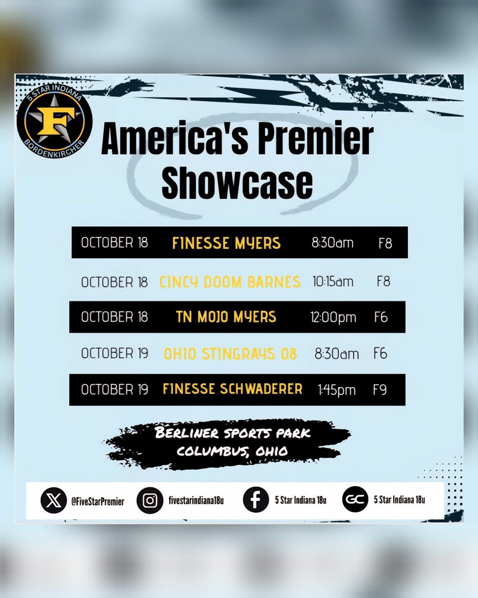 Another weekend another softball tournament!! can’t wait to go out and have fun and get better this weekend!! Come out and watch us at Berliner Sports Complex Columbus, Ohio. GO INDIANA 5 STAR BORDENKICHER!! 💛🥎🖤