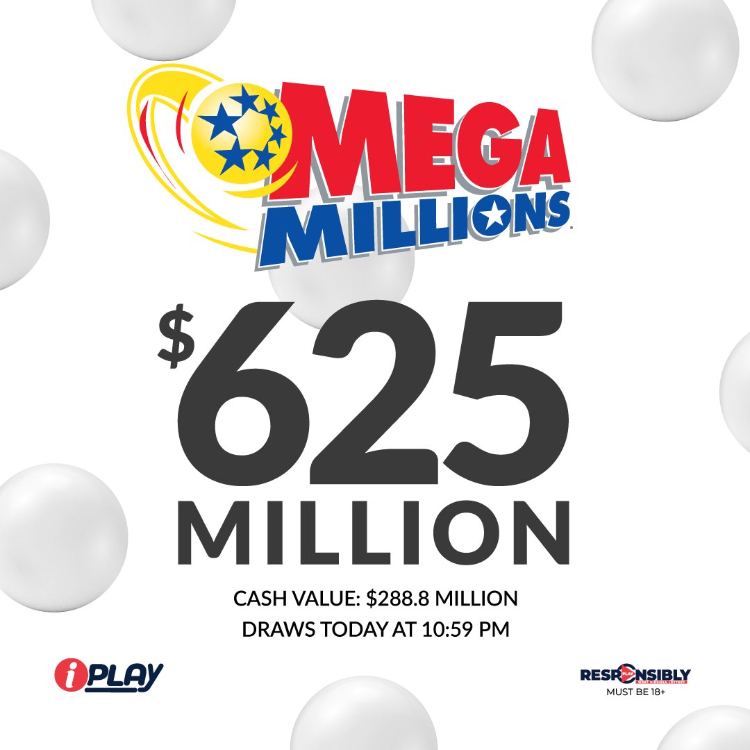 Mega Millions Jackpot is now $625 MILLION | Cash Value $288.8 
Buy your tickets online or in-store today.
#PlayWVLottery #MegaMillions #PleasePlayResponsibly