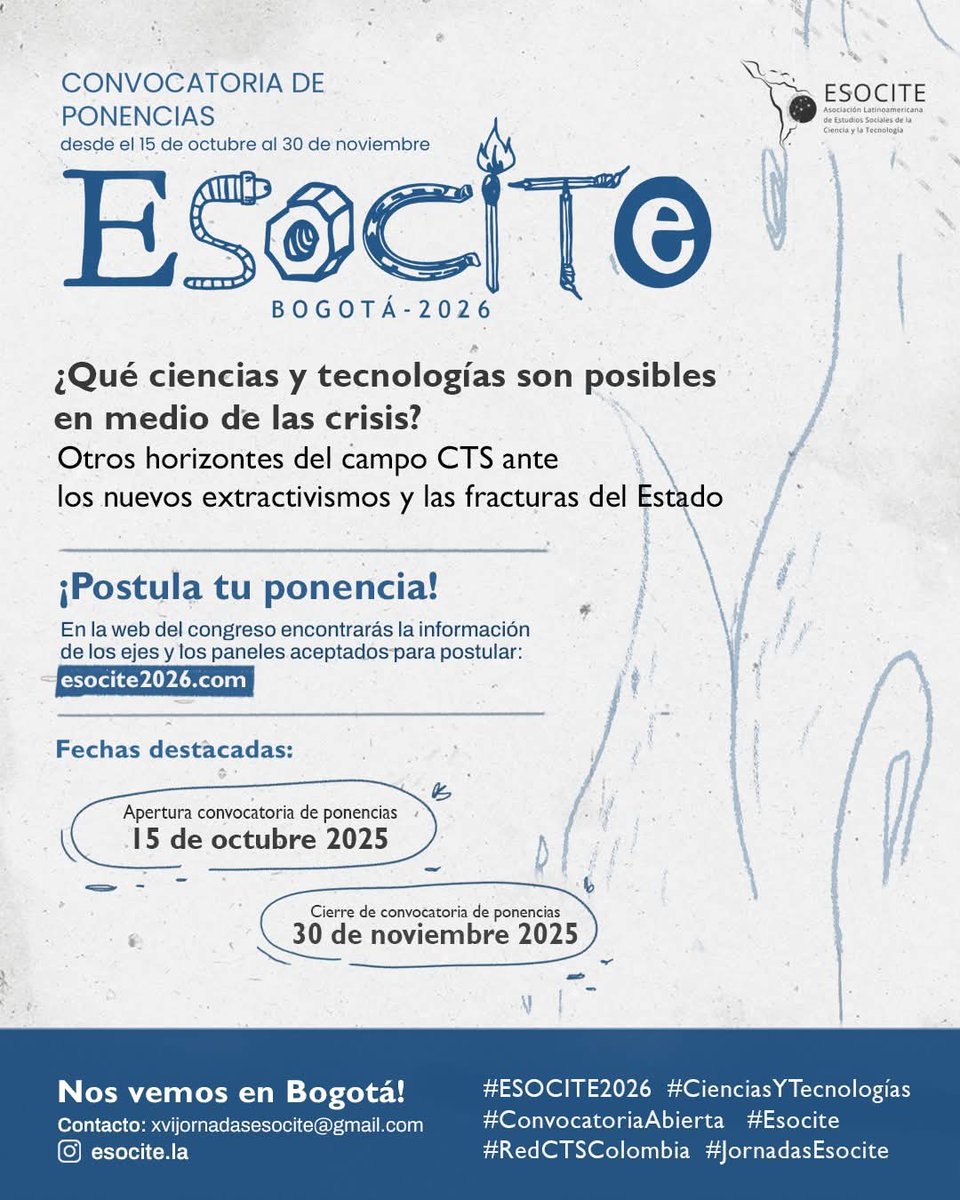 [EVENTO]
#ESOCITE 
Está abierta la convocatoria para la presentación de resúmenes para las XVI Jornadas de #ESOCITE2026.

Ingresa en su web y sumate a participar!