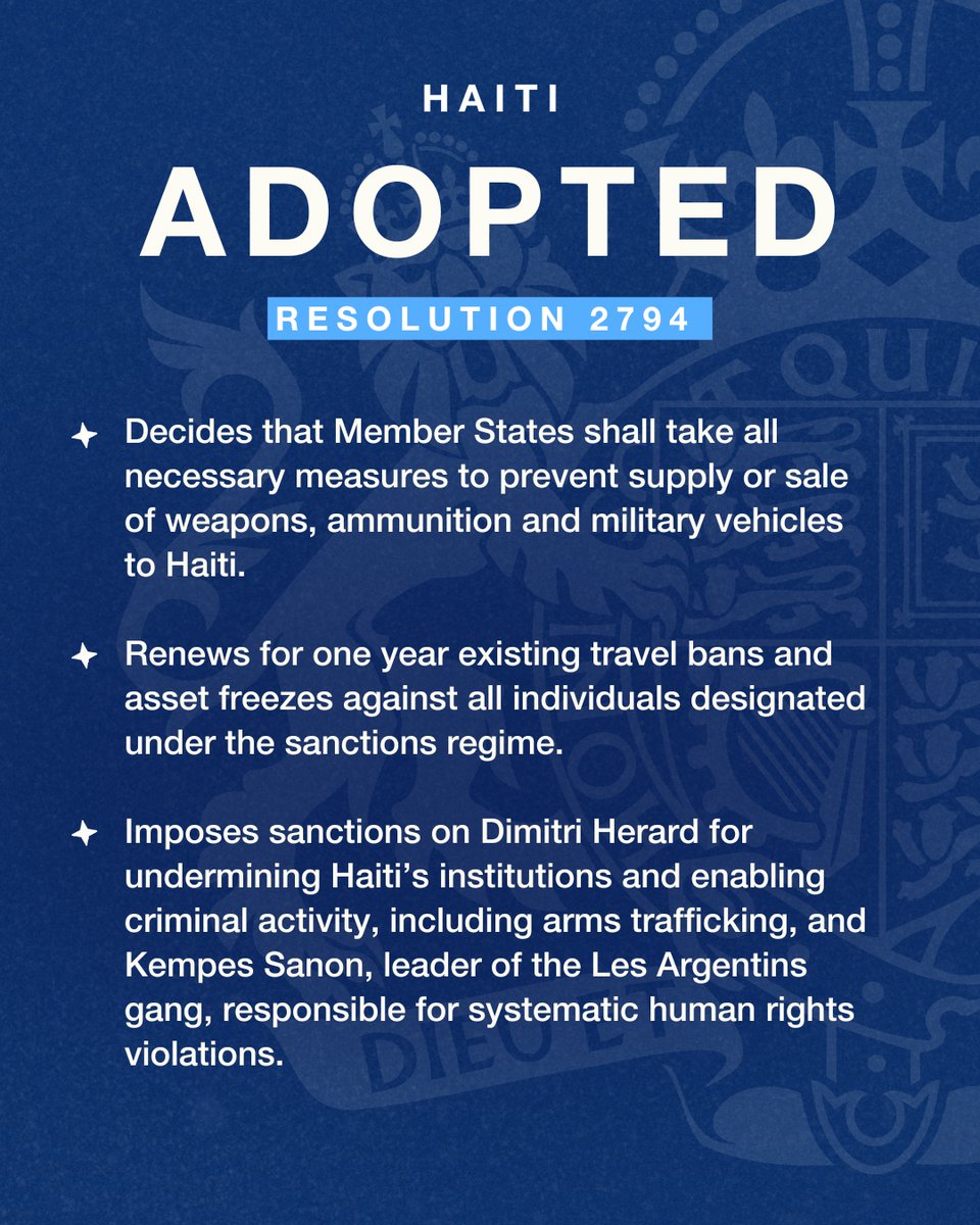 We welcome the <a href="/UN/">United Nations</a> Security Council’s renewal of the Haiti sanctions regime.

The UK condemns ongoing gang violence in Haiti. Widespread sexual and gender-based violence against women and girls, including forced marriage, rape, sexual assault and human trafficking are abhorrent.