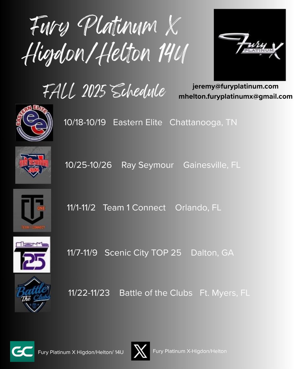 FuryXhelton's tweet photo. 2025 Fall Schedule https://t.co/x0z3FAm1lD