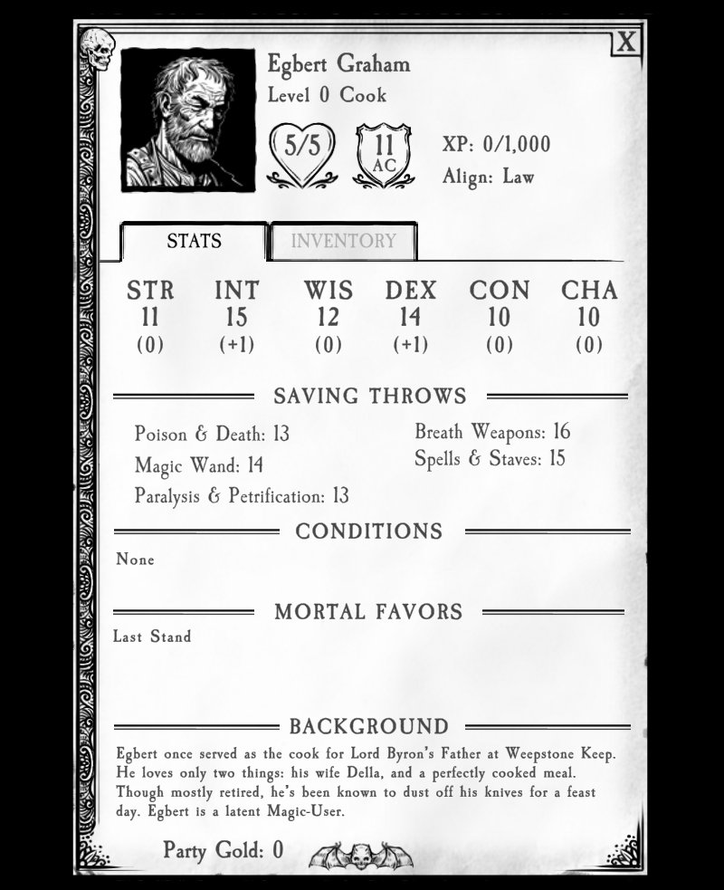When I’m doing UI design, I’m always struggling to find more space. Here’s where my character sheet is now, but it’s looking like I’ll need to add another for things like armor/weapon restrictions, class bonuses, etc.

Wishlist The Secret of Weepstone on Steam! Link in bio.