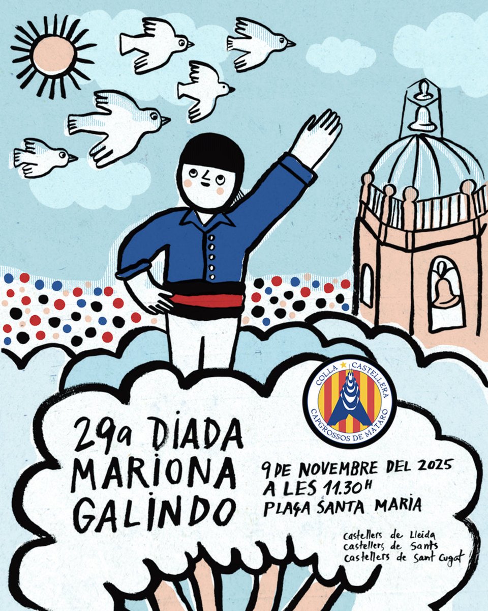DIADA MARIONA GALINDO⭐️

Aquest és el cartell oficial d'enguany, creat per la Carla Aledo💙

Diumenge 9 de novembre, a partir de les 11:30h, a la plaça Santa Maria. Fem-la grossa en la darrera actuació a casa nostra. Us hi esperem!🙌🏻

#castells #capgrossos #orgullcapgròs