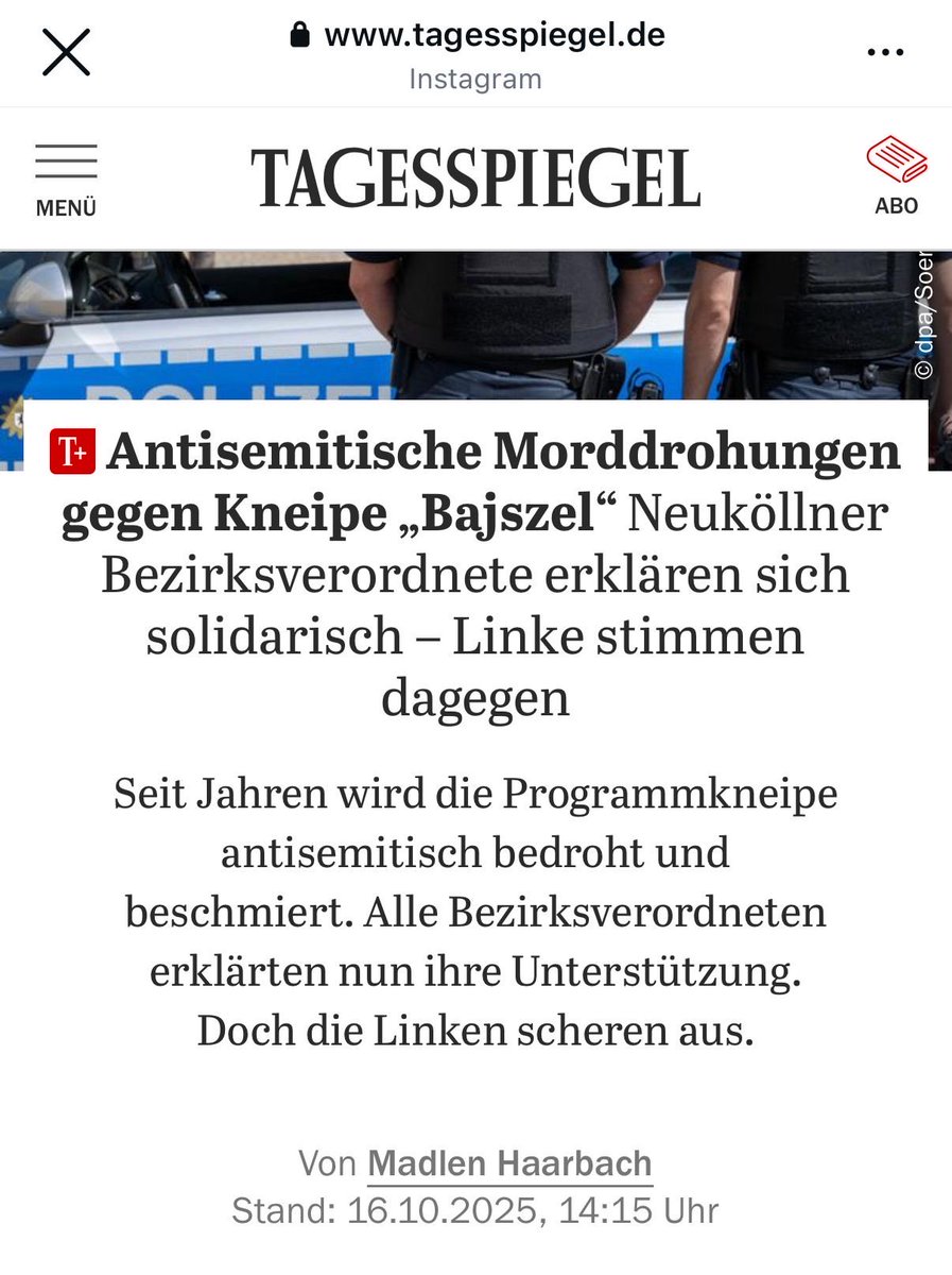Die Linke verweigert Solidarität mit der jüdisch geführten Kneipe ‚Bajszel‘, die antisemitisch bedroht wird. 
Allein das zeigt, dass #dieLinke in Neuköln kein Interesse daran hat, gegen Antisemitismus vorzugehen, sich im Bundestag aber als Antifaschisten bezeichnet.
#B1710