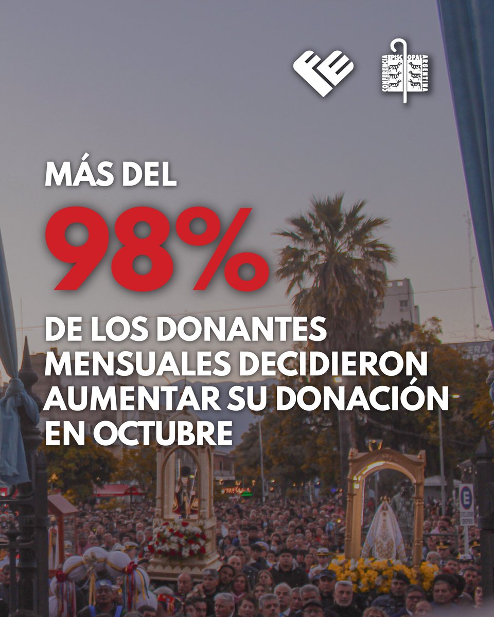 Programa_FE's tweet image. A partir de octubre, realizamos un aumento del 20% en las donaciones mensuales, ajuste que nos permite seguir fortaleciendo el sostenimiento de la Iglesia.
¡El 98% de los donantes mensuales aceptaron aumentar su donación!
Gracias a todos los que siguen acompañando esta misión❤️