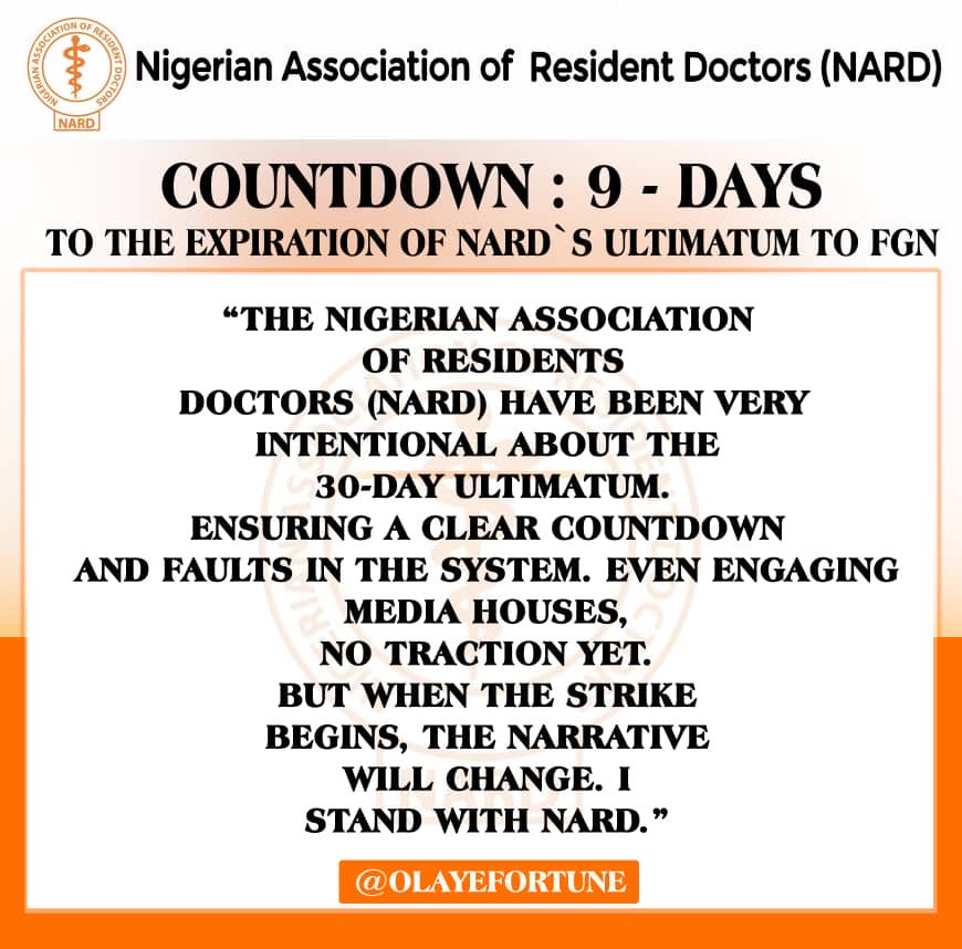 NARDites are weighing into the conversation on <a href="/nard_nigeria/">NARD</a> 30-Day Ultimatum to <a href="/Fmohnigeria/">Federal Ministry of Health, NIGERIA</a> and FGN

<a href="/channelstv/">Channels Television</a> <a href="/seunokin/">SeunOkin Channels tv</a> <a href="/ARISEtv/">ARISE NEWS</a> <a href="/daily_trust/">Daily Trust</a> <a href="/MobilePunch/">Punch Newspapers</a> <a href="/GuardianNigeria/">The Guardian Nigeria</a>