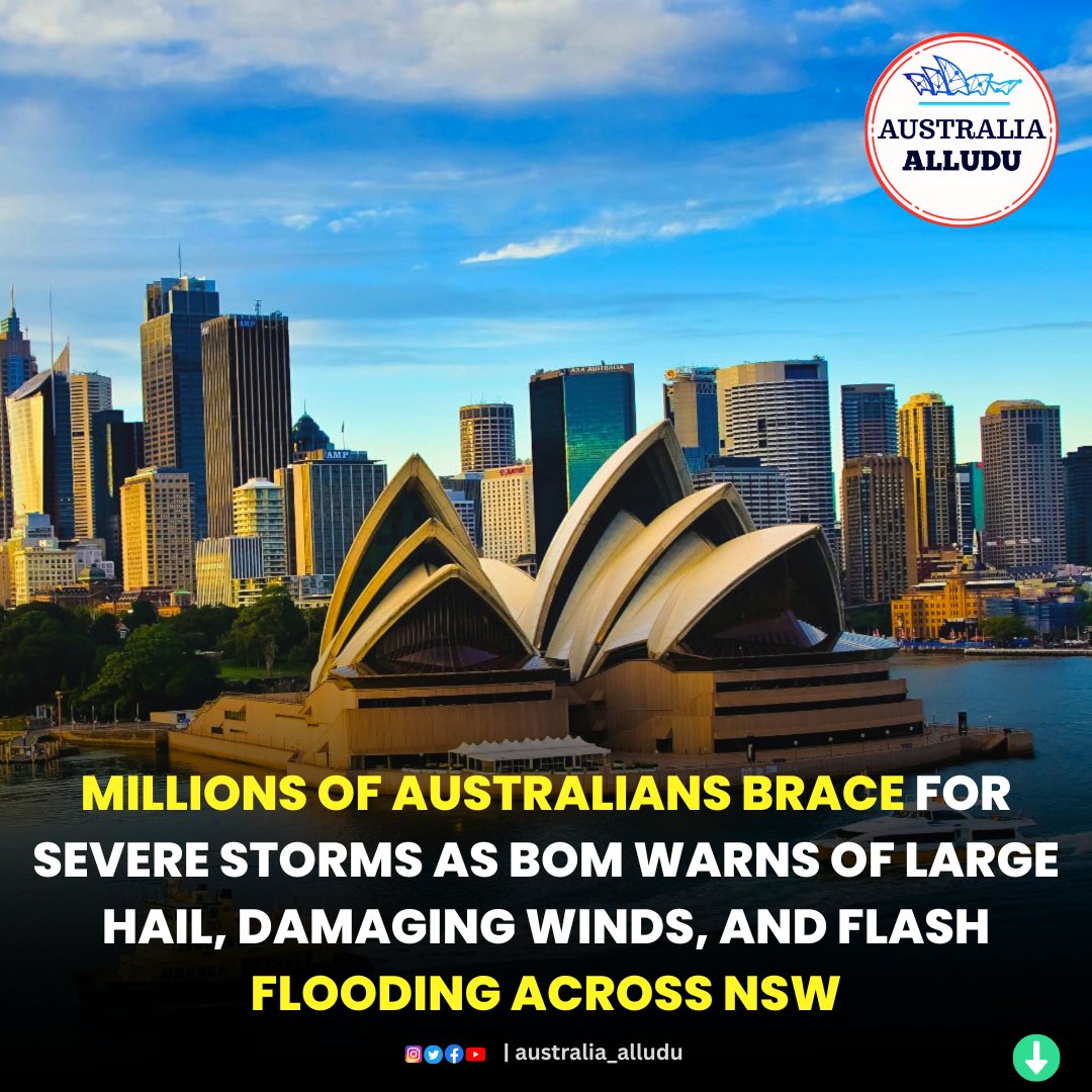 AlluduAustralia's tweet photo. A powerful thunderstorm system is sweeping across New South Wales, prompting the Bureau of Meteorology (BOM) to issue severe weather warnings for millions of residents. https://t.co/BilzcyY8p3