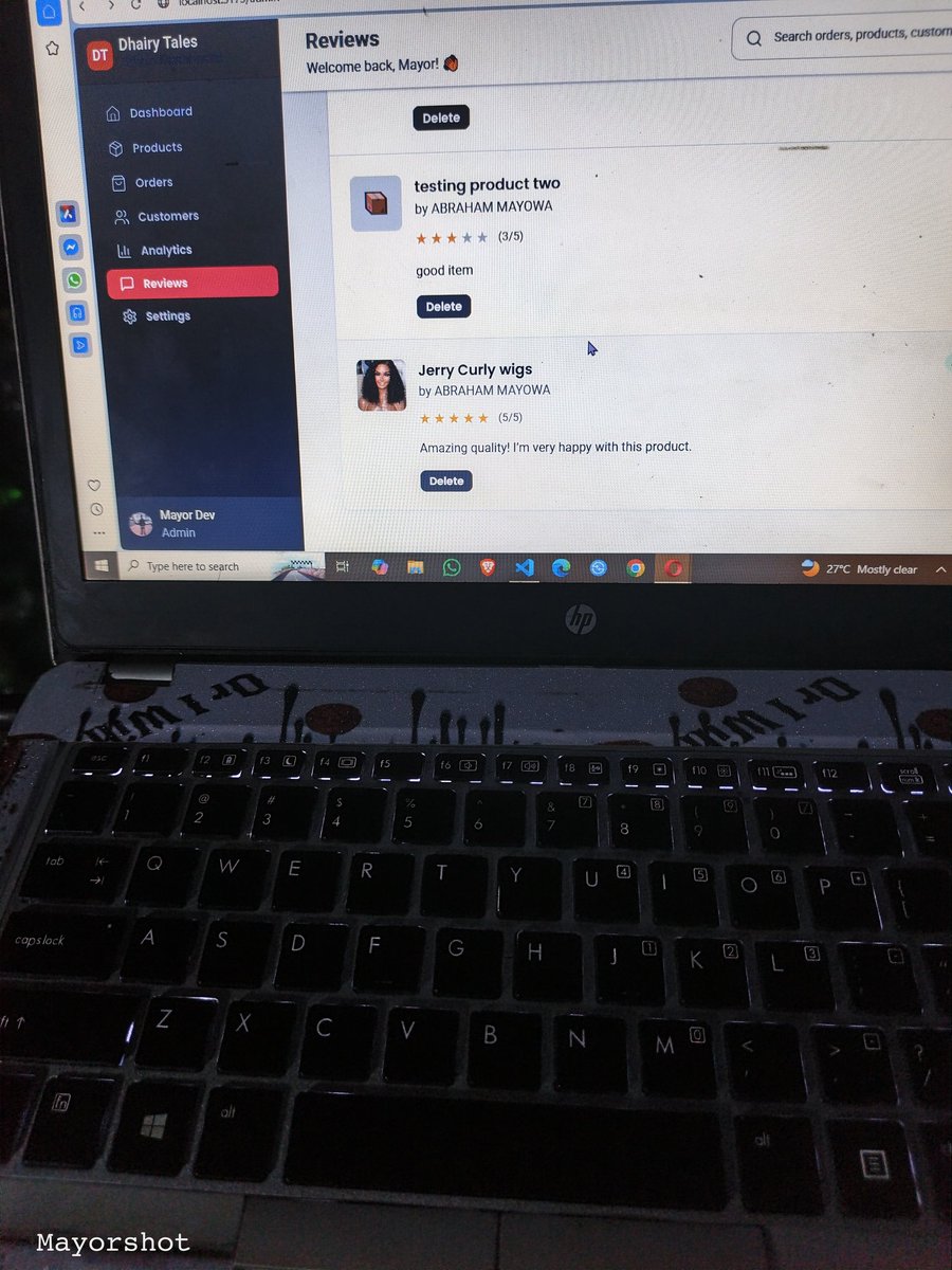 CodeMayor's tweet image. My 6hrs today
Between attending to customer and coding.
What I do today just user can leave review on each product purchase after delivery, admin can manage the review, approved, delete or reject it and after approval it is available on each product