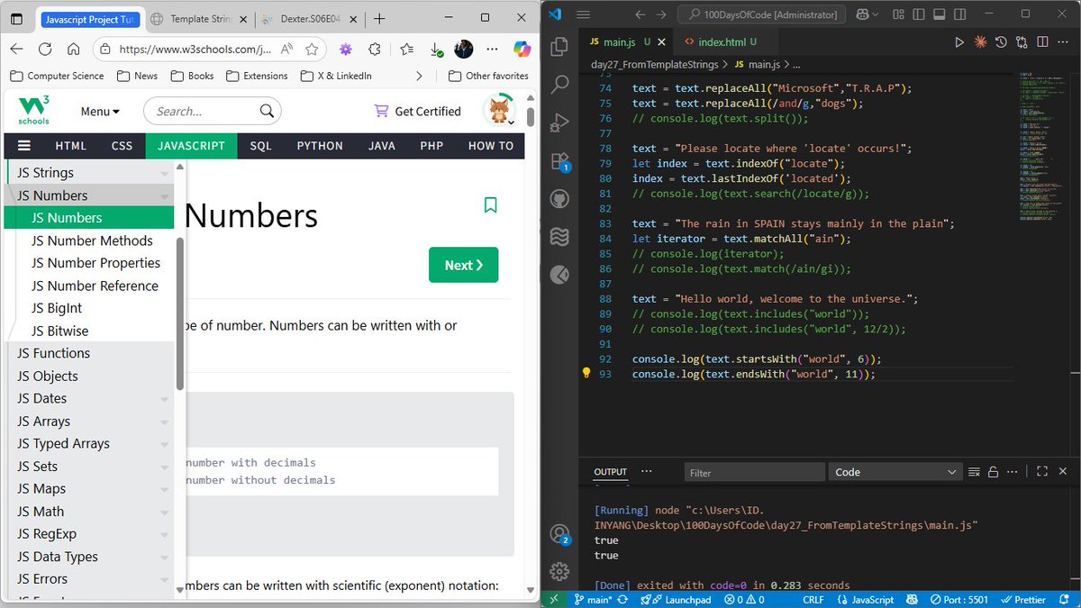 id_inyang_'s tweet image. Day 27 of #100DaysOfCode
17, October 2025
Learning about JavaScript Strings.
I learnt:
- JavaScript String Templates
- JavaScript String Methods
- JavaScript String Search
#javascriptlearning #javascriptforever #LearnInPublic