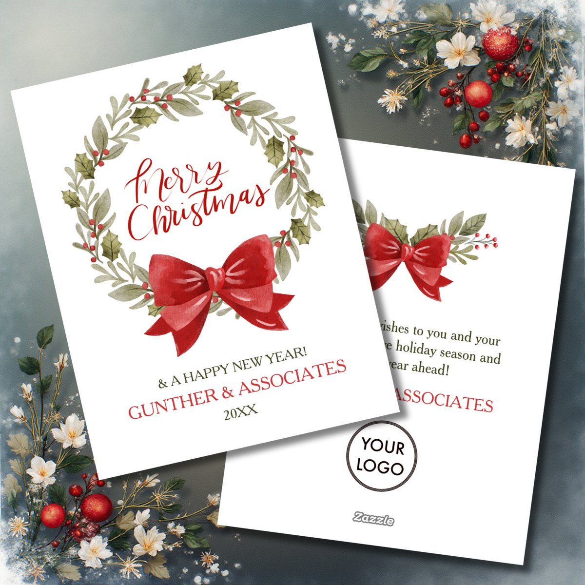 awwsobeautiful's tweet image. An elegant Christmas Card for your #corporate #Employees #vendors and #customers.  Just at your logo and edit the text areas, including heartfelt message on the back zazzle.com/red_bow_christ…