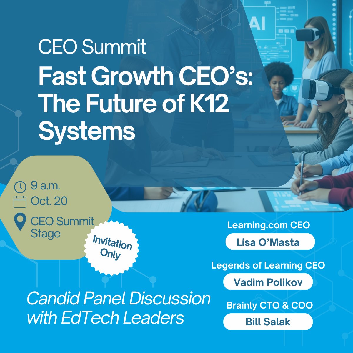 learningdotcom's tweet image. Excited to see @Learningdotcom CEO Lisa O’Masta join a candid discussion with chief execs from @brainly & @legendlearning at "Fast Growth CEOs: The Future of K12 Learning” on the CEO Summit Stage at @EdTechWeekNY.
Invite-only → edtechweek.com/started-ceo-su…
#EdTechWeek