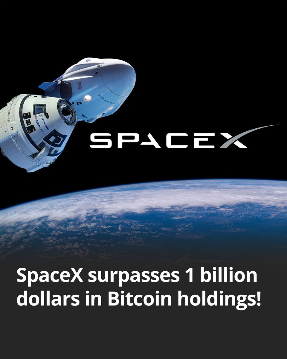 defihub_fi's tweet photo. SpaceX joins the billion-dollar Bitcoin club 🚀

With 8,285 BTC worth over $1 billion, the company strengthens its position among major institutional holders.

It reinforces the growing corporate confidence in Bitcoin as a long-term reserve asset.

#Bitcoin #SpaceX #Crypto #DeFihub #BTC