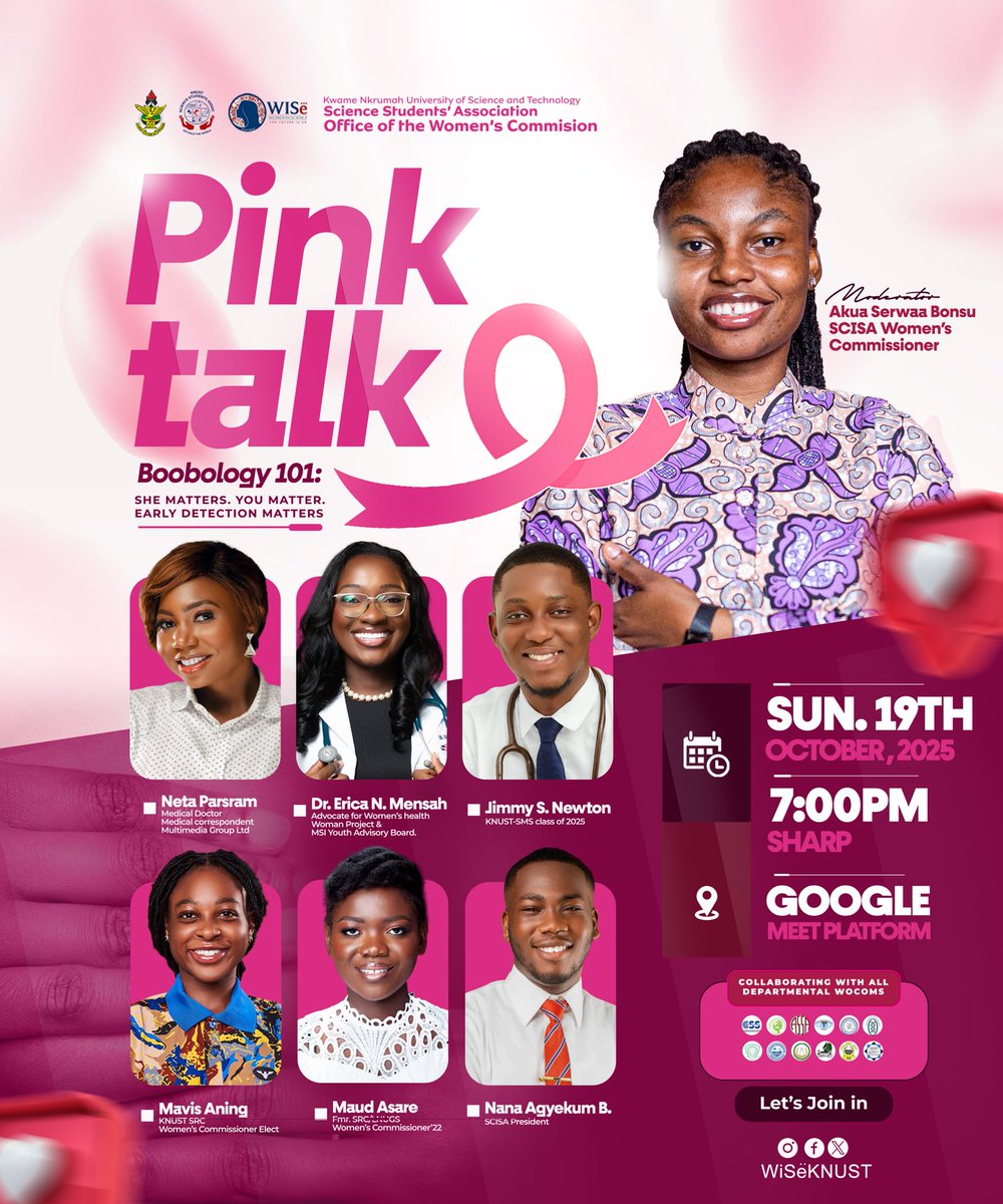 The PINK TALK isn’t just for women, it’s for everyone who values life, love, and health. 

Join this  conversation and be part of an inspiring experience.

🗓 Date: Sunday, 19th October 2025
⏰ Time: 7:00 PM sharp
📍 Venue: Google Meet Platform