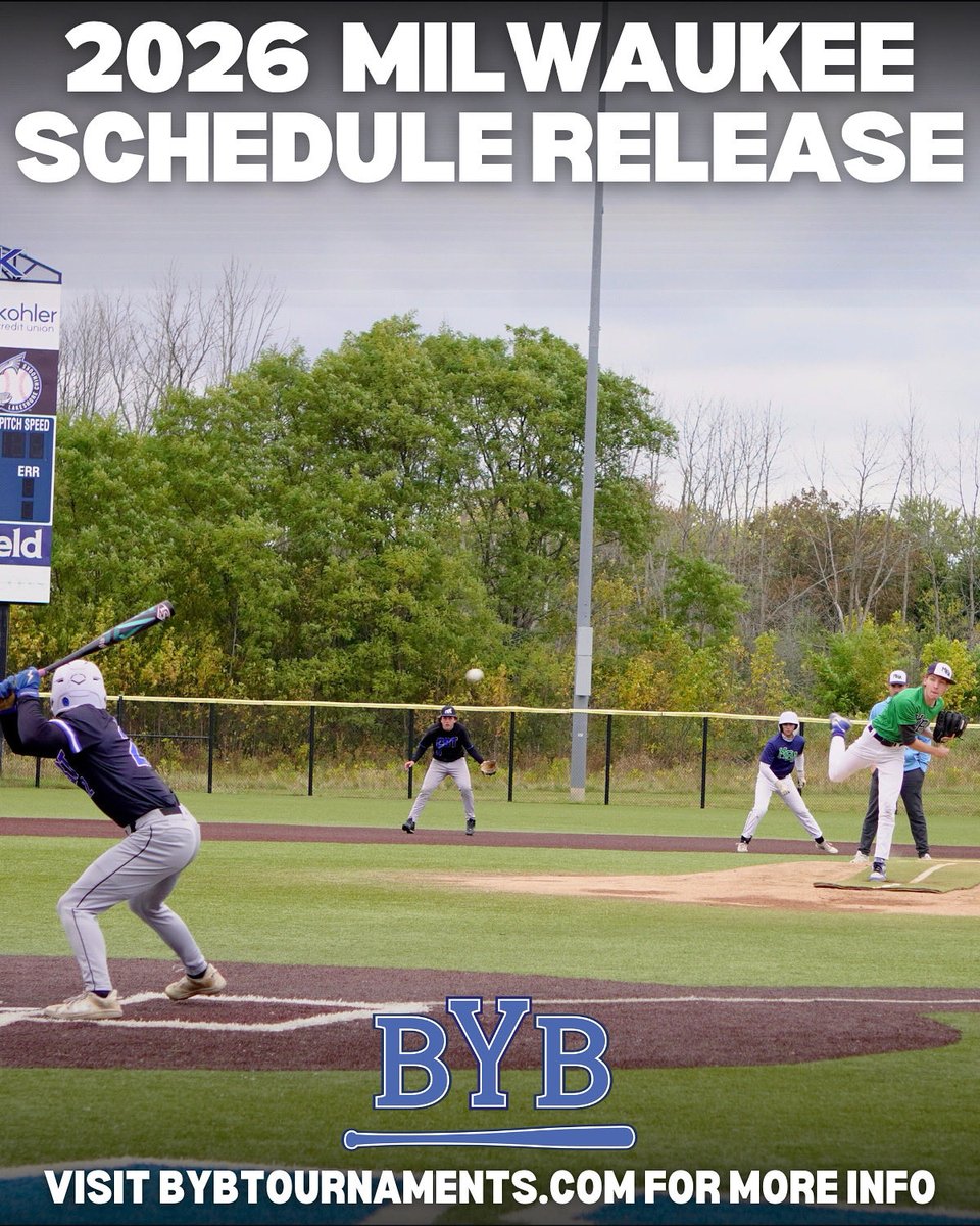 All events are now 4-Game Guarantee!

⚾ Memorial Day Kick-Off — May 22–25
⚾ BYB Summer Slam — June 11–14
⚾ Milwaukee Classic — June 18–21
⚾ Mid-Summer Invitational — July 9–12
⚾ Midwest Championship — July 23–26

Learn more at play.bybtournaments.com