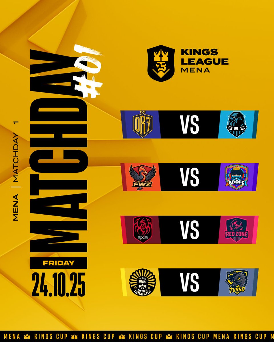 🚨عاااااااااااااااااجل :

مباريات الجولة الأولى من KINGS League Mena 🔥

 // فريق SXB (شونق) 🐉 VS فريق RED ZONE (ماهركو ) ⚽