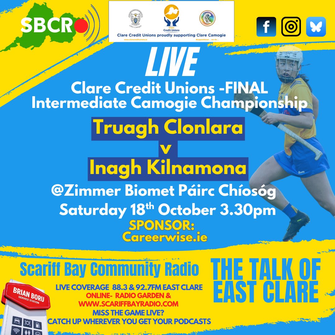 scariffbayradio's tweet photo. Live ⁦@ClareCamogie⁩ and ⁦@GaaClare⁩ finals this weekend
⁦@SOBGAA⁩
⁦@OfficialTruagh⁩ ⁦@inagh_kilnamona⁩ 
⁦@CRAOL⁩ 
⁦@BrennanEoin⁩ ⁦@thepmanofficial⁩ ⁦@ClareEcho⁩ ⁦@ClareChampion⁩ https://t.co/xXgSdg54K5