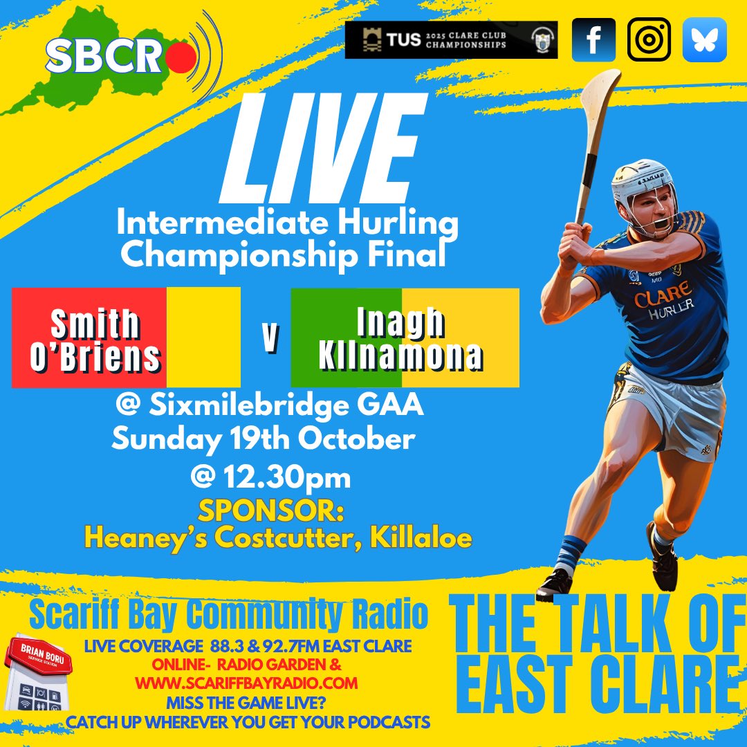 scariffbayradio's tweet photo. Live ⁦@ClareCamogie⁩ and ⁦@GaaClare⁩ finals this weekend
⁦@SOBGAA⁩
⁦@OfficialTruagh⁩ ⁦@inagh_kilnamona⁩ 
⁦@CRAOL⁩ 
⁦@BrennanEoin⁩ ⁦@thepmanofficial⁩ ⁦@ClareEcho⁩ ⁦@ClareChampion⁩ https://t.co/xXgSdg54K5