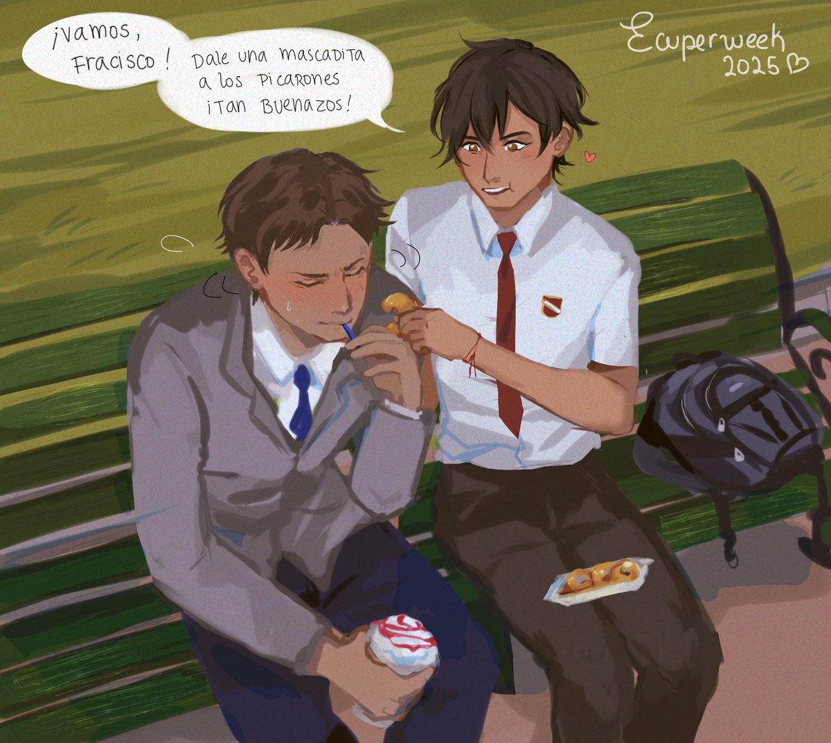 EcuPerWeek's tweet photo. ¡Faltan 4 días para la #EcuPerWeek2025! 🇪🇨💖🇵🇪
Y @Anhue_ nos endulza el día con estos dos compartiendo ponche🍯, picarones🍩 y momentos que derriten💕
#LatinHetalia #EcuPer #PerEcu #EcuPerWeek https://t.co/vRLJeT7V2H