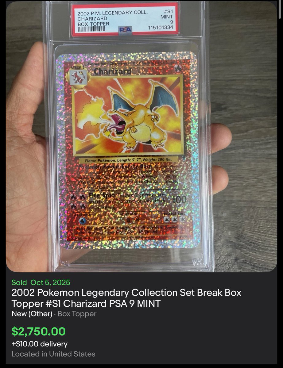 sweatydigby's tweet photo. Something you don’t see everyday 😳
Charizard Legendary Collection Box Topper PSA 9

Offers welcome, trades welcome.

RT’s appreciated, thanks!

@CardboardBanger @BUYSELLTRADETCG https://t.co/D09eYEmEk8