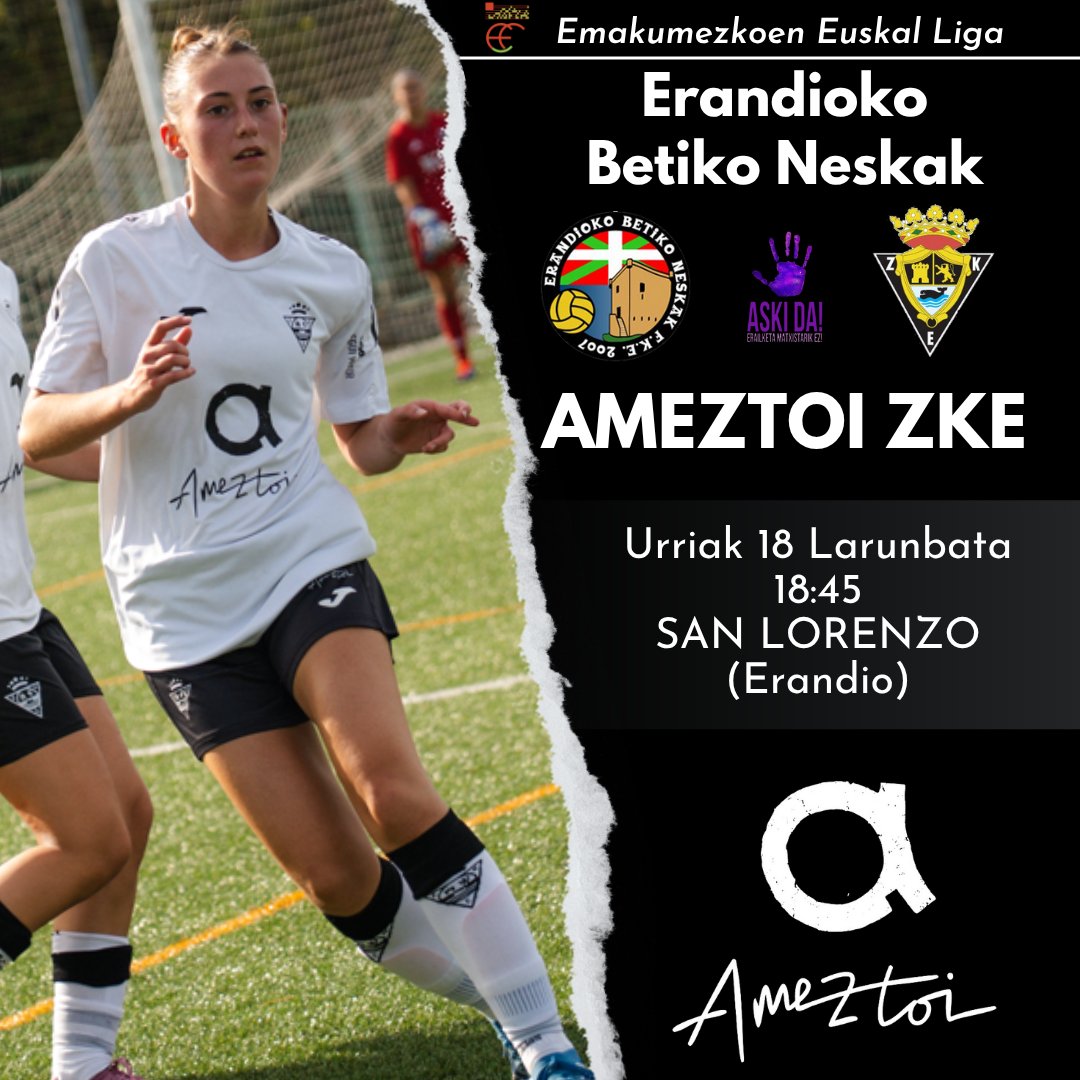 [NESKEN 1.TALDEA]

⚽ <a href="/betikoneskak/">Betiko neskak</a> 🆚 <a href="/ameztoi_anaiak/">Ameztoi</a> ZKE
📅 Urriak 18 Larunbata
⌚ 18:45
🏟 SAN LORENZO (Erandio)

ASKI DA! 🟣

Aupa #Zarautz!
#123Zarautz!
#Hortzaka!
_
📸 Linda Tarazona