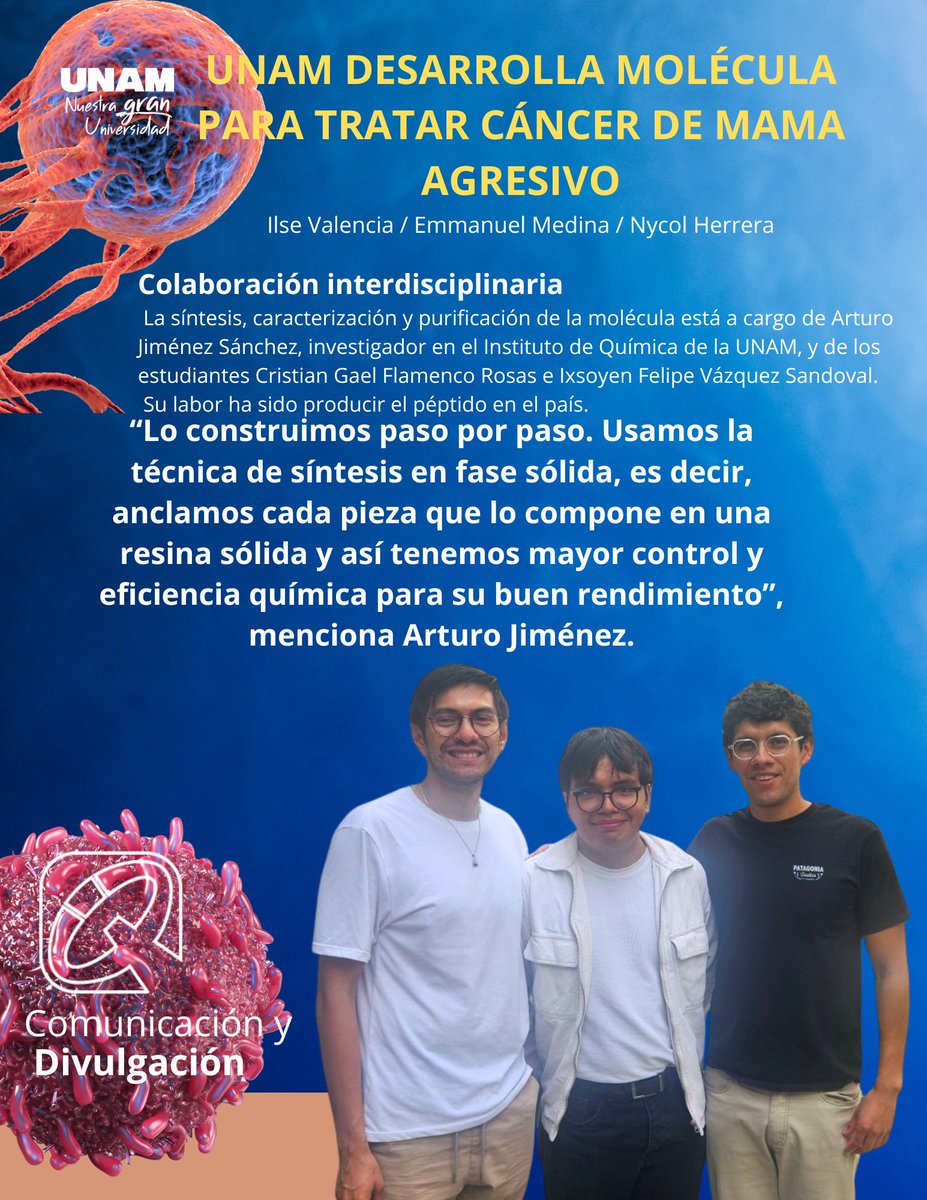 iquimicaunam's tweet photo. 🧬El grupo del Dr. Arturo Jiménez del #IQUNAM desarrolló una molécula con potencial para tratar cáncer de mama, en una colaboración interdisciplinaria liderada por @biomedicasunam, con participación de @FacMedicinaUNAM
📰Nota completa en: https://t.co/ZseFkpQ76l https://t.co/Fx4hiDWwkc