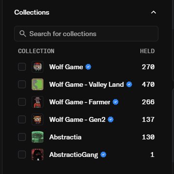 ArtiomS's tweet photo. My @wolfdotgame play:
- dropped a solid 6-figure sum into Wolf Game NFTs
- bought out a whale who needed liquidity for another 6 figures
- currently getting ~60k @AbstractChain weekly XP just for holding NFTs & playing
- hit @opensea Sapphire Chest just from that (bounty + future TGE allocation)
- farming in-game resources convertible to $WOOL (wen TGE π)
Now onto my Wolf Game thesis:
- OG P2E project with one of the most recognizable IPs, stunning art and multi-layered Game Theory mechanics
- resurrected by @seedphrase who's evolving it into a token distribution layer
- core game is live again in its original form while devs polish the gameplay and prepare the next steps
- upcoming: Valley 2.0, new interactive features & minigames, $WOOL TGE, social dynamics and a PlayPad integration
If youβre curious but unsure where to start:
- join the official Discord
- or just DM me, happy to help newbie-to-newbie