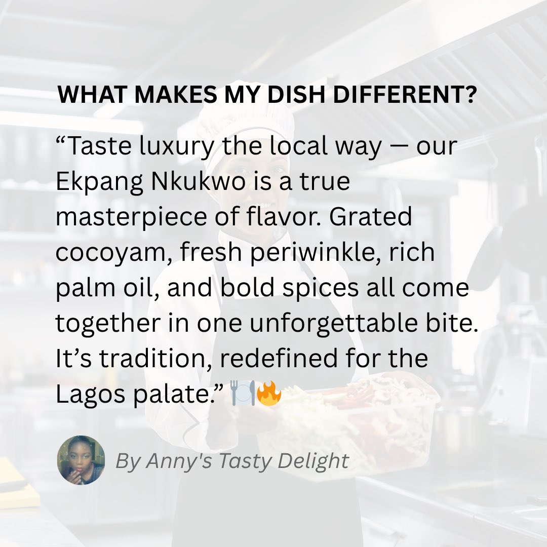 WeeklyBitez's tweet photo. At Anny’s Tasty Delight, every spoonful of Ekpang Nkukwo is a taste of home — creamy cocoyam, fresh periwinkles, and that rich palm oil sauce that makes you pause after the first bite. 😋🔥

Lagos fam, have you tried Ekpang Nkukwo before? 🤔
Tell us how you love yours #NaijaEats https://t.co/JZSdfjh8MT