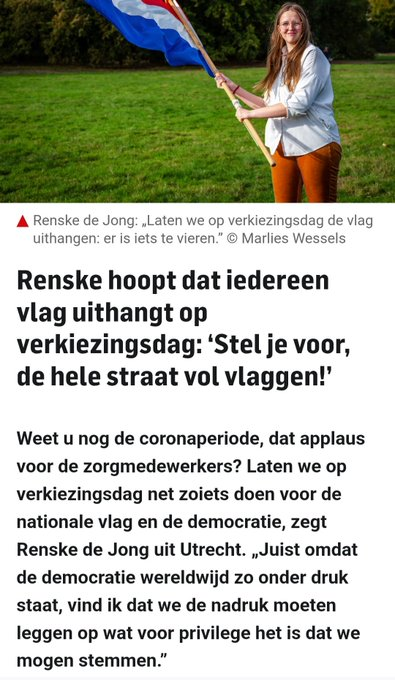 Plaats een Nederlandse vlag op verkiezingsdag

#NieuwsInPerspectief  <a href="/nieuws_in/">@Nieuwsinuwtimeline</a> <a href="/rinsjan/">Renate🇳🇱 🏳️‍🌈 🚜</a> <a href="/J41963735/">Juf Bouchra</a> <a href="/LidwienNews/">@LidwienNews 🇳🇱 #NieuwsInPerspectief</a> <a href="/Hellemons_JP/">JP #nieuwsinperspectief</a> <a href="/Denachtzuster1/">Denachtzuster(s)</a> <a href="/breaknieuws/">BREAKNIEUWS 1 🇳🇱</a>  <a href="/ILuttikhuis/">irma luttikhuis 🦁🚜❤️🐈😎🐝🦮🌹🌷🌳</a> <a href="/Ine007/">Ine</a> <a href="/michaelwicca2/">Michael= Quinty 🕊🌞</a> <a href="/BLIKOPENER333/">ONLY NEWS</a> <a href="/ob26433/">Humphrey Observer</a> <a href="/FHogeslag/">Frits</a>