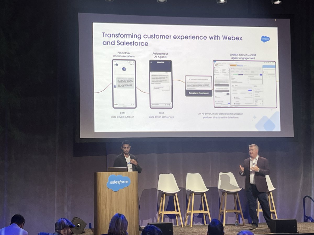 Webex's tweet image. What an incredible week at Dreamforce! Our team had a blast connecting with customers, partners, and CX innovators. Some of our favorite highlights included:
➡️ Vinod’s session on reimagining CX with AI
➡️ Kevin and Jay’s deep dive into Webex + Salesforce integration
➡️ The…