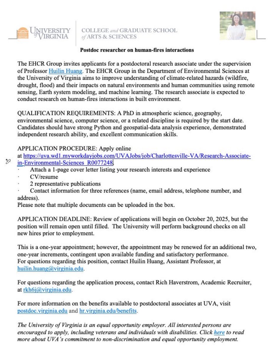 ObengCosmos's tweet image. Postdoc opportunity in human-fire interactions in built environment at University of Virginia

Please submit directly to lnkd.in/gsFhjVFC

hashtag

#Fire #Environmental_Hazard #Extremes
