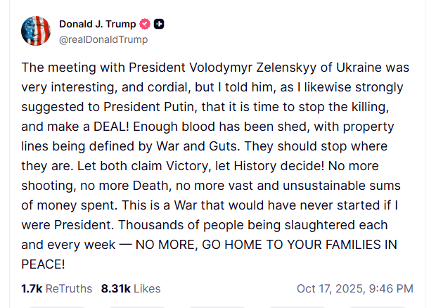 Christ, Trump just admitted he gave Zelensky nothing, but forced him to travel all the way to Washington to be told he needed to make concessions to Putin for "peace". He really just tortured the Ukrainian president because it makes him feel good.