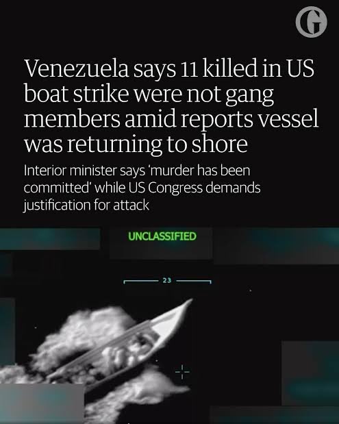 BREAKING: The U.S. military just carried out a sixth strike on a vessel in the Caribbean Sea near Venezuela.

Venezuela does not have a drug trafficking problem. This is all a smokescreen for the U.S. to invade Venezuela and steal their Oil.

These are war crimes of a mad Empire.