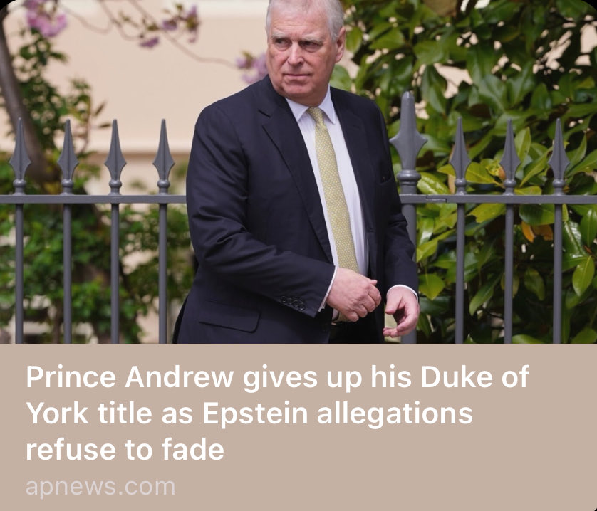 RepThomasMassie's tweet image. First the British Ambassador lost his job and now the Prince lost his title. Don’t tell us there’s nothing in the Epstein files. The truth is coming out and we will not give up. Repost this and tag @SpeakerJohnson if you want him to quit delaying the vote.
apnews.com/article/prince…