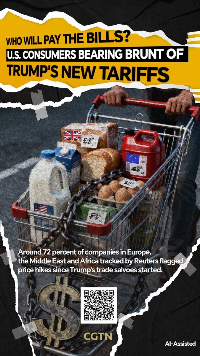 ChineseEmbinUK's tweet image. US tariffs won't make America great again. They'll make everyday shopping more expensive for Americans.
#USTariff #GlobalTrade #EconomicReality