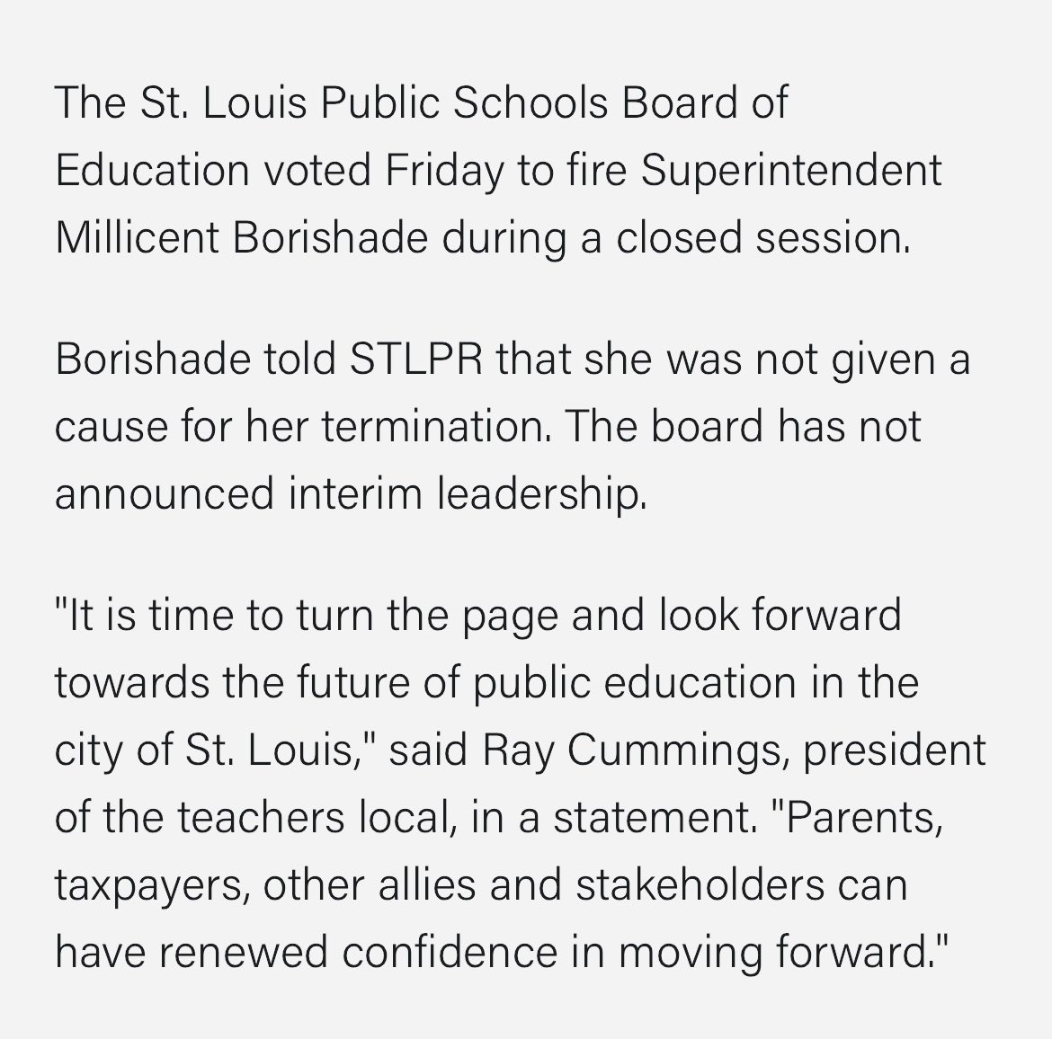 McPherson (@mcpherstl) on Twitter photo Almost seems like the teachers’ union prez is acting as a spokesperson for <a href="/SLPS_INFO/">Saint Louis Public Schools</a>.
An ineffective school board, incompetent administrators, and a toxic teachers’ union. Behold the slow-motion train wreck that is STL Public Schools. Almost seems like the teachers’ union prez is acting as a spokesperson for <a href="/SLPS_INFO/">Saint Louis Public Schools</a>.
An ineffective school board, incompetent administrators, and a toxic teachers’ union. Behold the slow-motion train wreck that is STL Public Schools.
