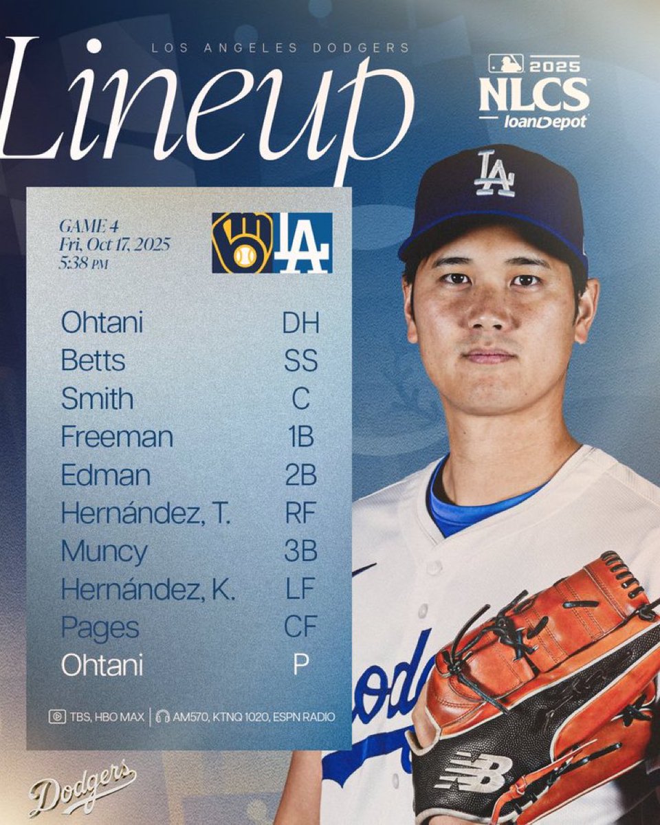 The NLCS continues! Shohei Ohtani’s two-way magic tonight⚾️
A win sends the Dodgers to the World Series!🔥

ナ・リーグ優勝決定戦！
ドジャース
二刀流・大谷翔平が登板＆打席へ⚾️
今日勝てばワールドシリーズ進出🔥

#Dodgers #NLCS