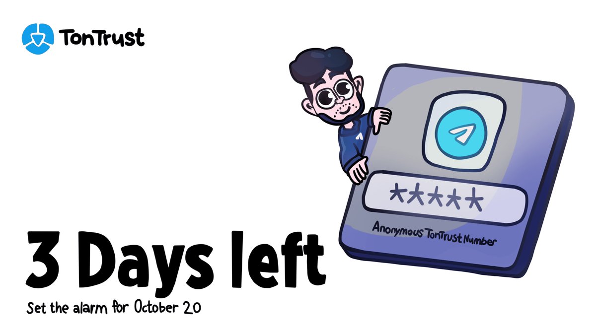 tontrusten's tweet photo. 🤟 Hello everyone, the TonTrust team is here!

🤑 Preliminary check before the pool opens!

🪧 There are only three days left until the pool opens, keep an eye on the timer!

💪 Also, a slight adjustment to the number price: now, to guarantee receiving a number, a deposit of at least 40 TON is required.

🥇 Have you entered the @tontrustenbot app?

🥇 Connected your wallet?

🥇 Got 40 TON in your wallet?

🥇 Set an alarm for 5:00 PM CET?

🤑 If you've done all of the above, you're awesome—only a couple of days left!

Sincerely, The TonTrust Team 🫶
https://t.co/Lxpy2n1Wn4