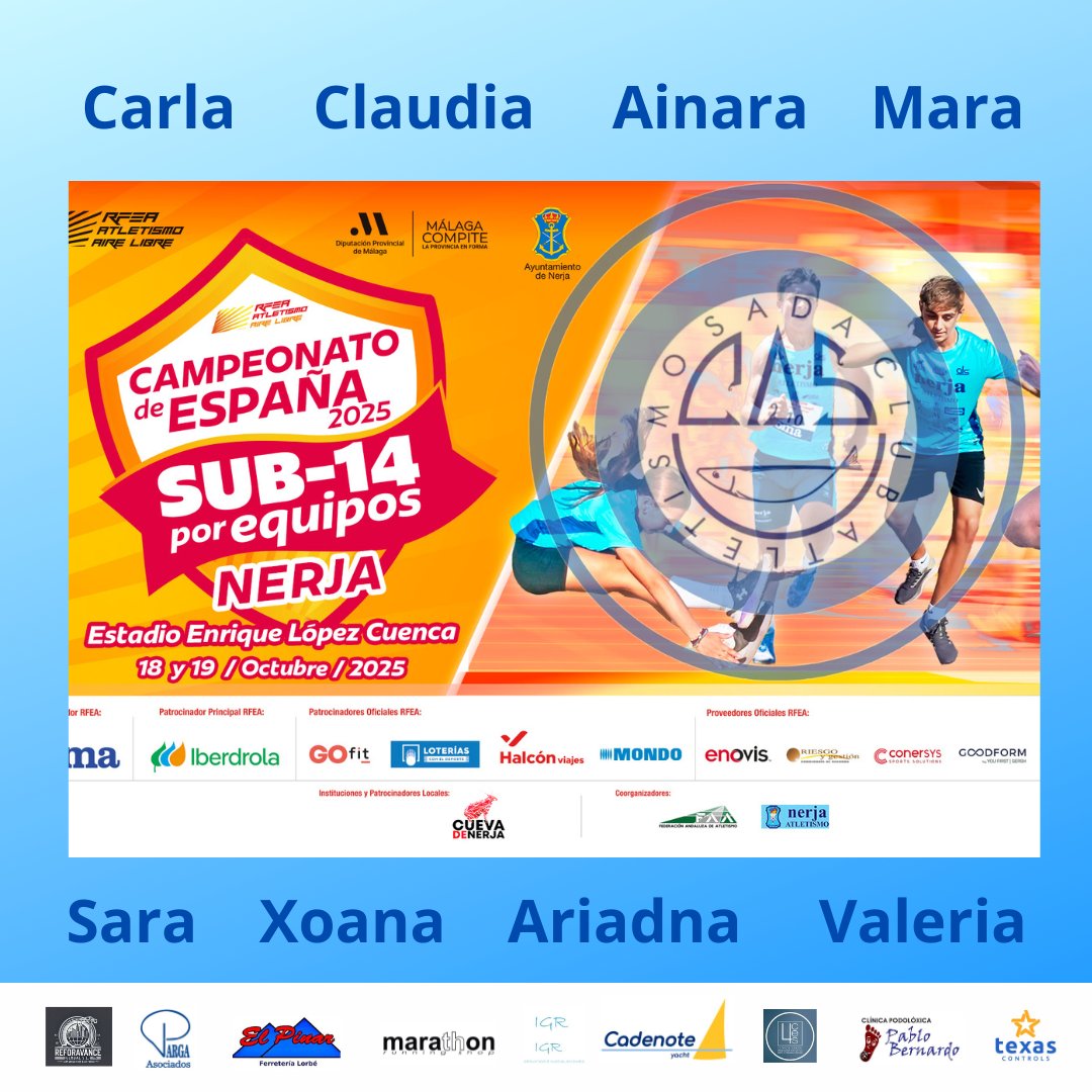CAS_SADA's tweet photo. 🏆Campionato de 🇪🇦España Sub14 por Equipos

📍Nerja, Málaga
🗓 18-19 outubro

Esta fin de semana as nosas #atletasCAS viaxan ata Nerja  para participar no Campionato de España Sub14 por equipos, unha cita que reunirá ás mellores promesas do atletismo nacional 💪💪 https://t.co/RWqZKKFwP3