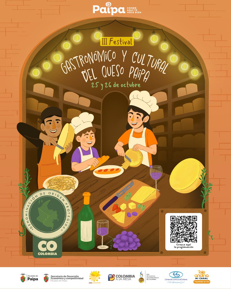 🧀✨ ¡Llega el III Festival Gastronómico y Cultural del Queso Paipa! 🎉
Te invitamos a disfrutar de un evento que celebra lo mejor de nuestra tierra: el auténtico Queso Paipa, nuestra cultura boyacense y la pasión por la buena mesa.