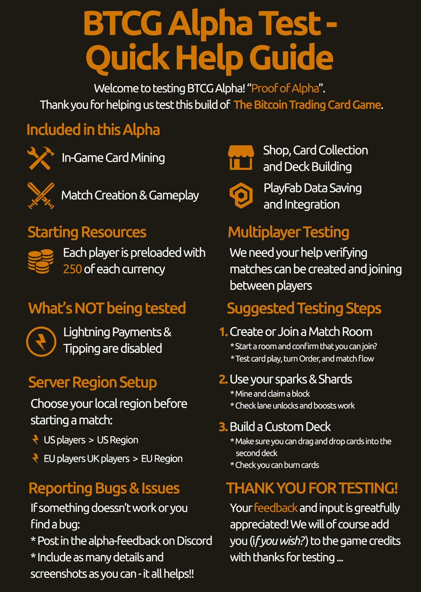 BTCProofofPlay's tweet photo. Our Alpha Test Help Guide! 

"Proof of Alpha"

We are looking at making up some real life cards for those of who help with any testing and /or early adoption events.

These cards would essentially be real world game card editions - collectibles as such.

Please jump into the discord and shout out for an alpha test role.

Discord: https://t.co/B1drHkWEEE