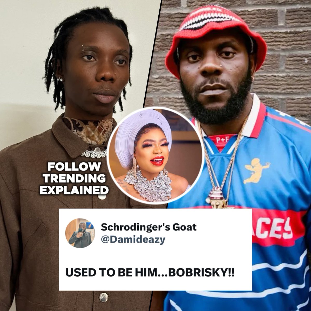 TrendingEx's tweet photo. Bobrisky is trending because Blaqbonez decimated Odumodu Black in his new track ACL, as their rap-beef heightened.

Blaq dedicated 3min 43secs to OD and his Crew, with fire lines that got dragons jealous, daenerys.

“He sending me DMs before 8 in the morning. If you text me before you talk to God, then I'm your religion. Obsessed.”

Blaq said he’s the blueprint OD and his crew are imitating for success. But he is mature now, while they still in his 2019.

Yet they can’t advise their social media gangster boss, due to fear of him canceling their stipends. That’s why OD is a clout monger tweeting anywhere there is clout.

Blaq shared cyberstalking DMs from OD from August till September. Blaq replied him Once.

He added that, OD threatened him in the DMs, asked for his addy, so he sent — 8, Harvey road, Lagos. 

Still OD couldn’t decipher he was referred to the psychia by the piper.. — it was the address of Yabaleft, the Psychiatric Hospital at Yaba.

But the major punchline that got everyone on stunned was when Blaq said “You used to be the man — Bobrisky”.

In rap terms, this was the hit to the jugular. Now hip hop fans can only wait for the Machine to roar back. 

Which he hasn’t really done since March/April where he released a song titled “Pussy Nighas” where he washed Blaq.

Blaq replied in AQ’s (Who’s Really Rapping), since OD turned it into a rhetorical, today Blaq answered himself  — He Is Really Rapping. A slam dunk.

Albeit according to OD’s fans, he dissed Blaq in like 5 tracks in his last albums and in 2PM IN LONDON. But Blaq’s fans are saying there is a reason no one knows about it. — mid.

Now fans are arguing on who’s the better rapper between the Wrecked Industry Machine and the Choc City Blueprint.

The cause of their beef remains unknown, but rumors suggest it is because of a woman. Or could be a marketing gimmick to sustain hip-hop.

• GoPremium now has PayPal integration. You know that that means! Sign up now and transact Worldwide only on @GoPremiumAfrica — Direct Link: https://t.co/79bKeM27lY