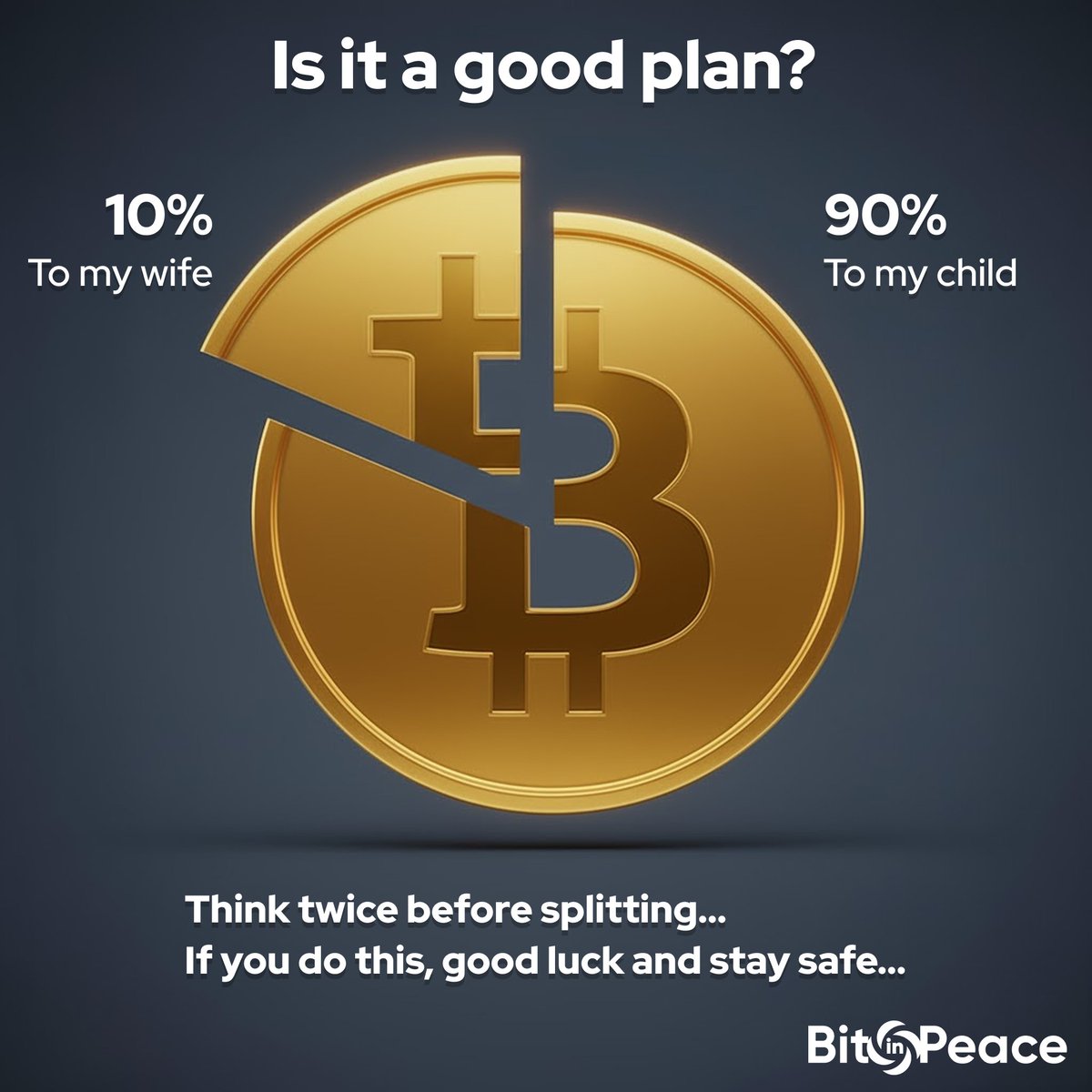 bitinpeace's tweet image. Splitting your #Bitcoin like this in your inheritance plan?
Think again...