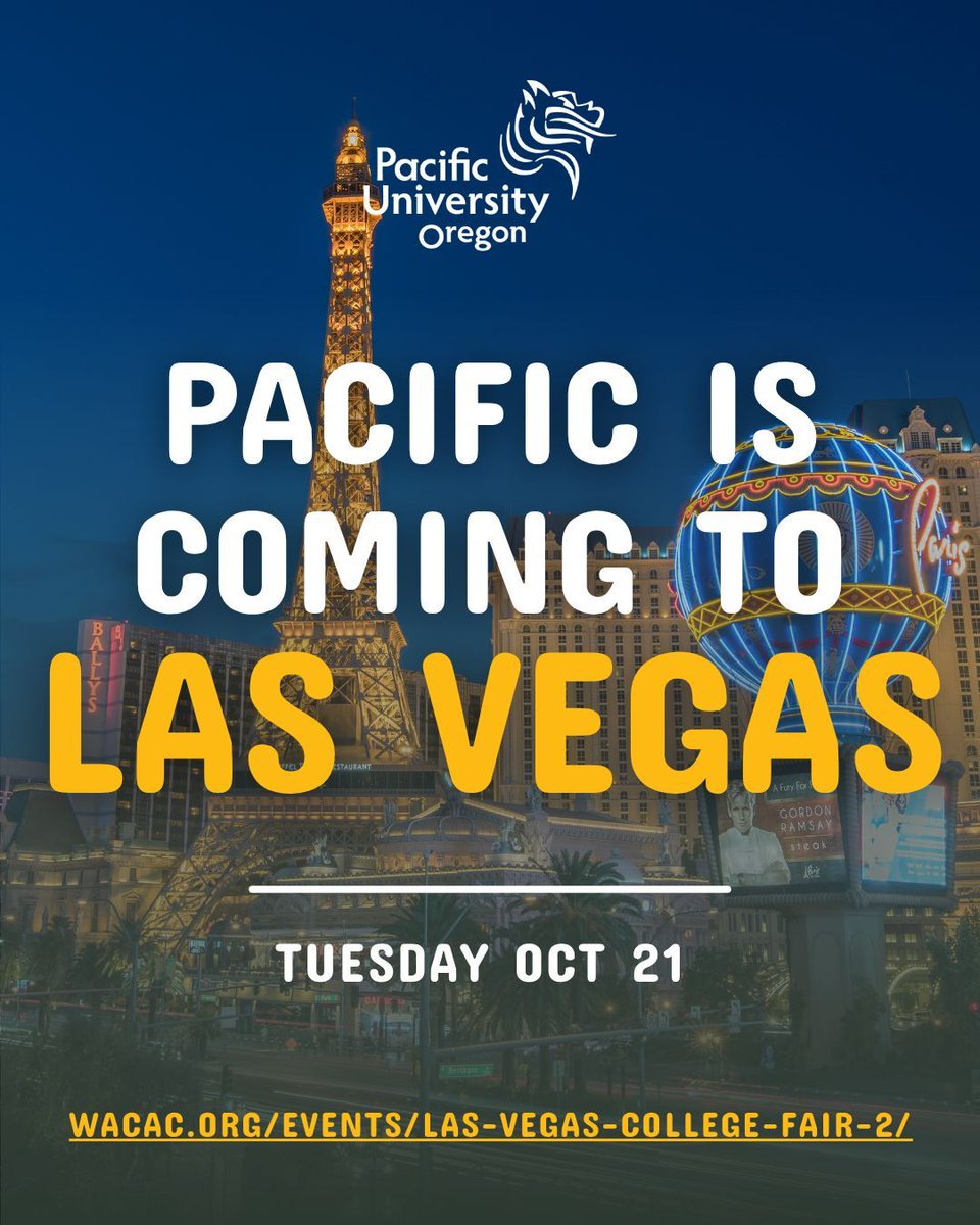 HS students - come see us at the Las Vegas WACAC College Fair!
🗓 Tuesday, October 21 - 5:30 pm - 7:30 pm
📍 The Expo at World Market Center, 435 S Grand Central Parkway, Las Vegas, NV, 89106 
✅ Free • Bring a friend!
✏️ Sign up → wacac.org/events/las-veg…