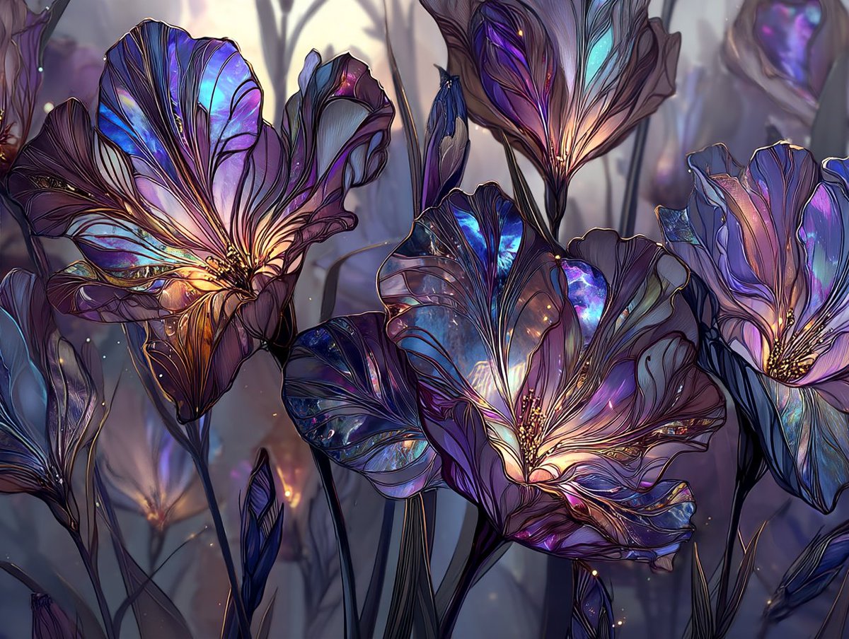 KingyFish's tweet image. Here are some fantastical flowers, I hope you enjoy 😊❤️💜💙
#AIart #Aiartwork #Midjourney #digitalart