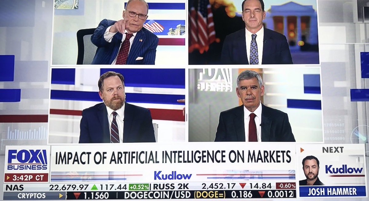 elerianm's tweet image. Thank you, Larry, for having me on your show. I enjoyed the conversation with you, John and Michael.
#economy #markets #trade #growth #china #FederalReserve @larry_kudlow @FoxBusiness @FoxNews #ai @carney