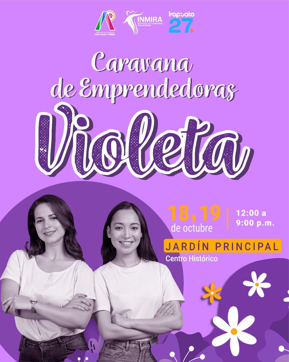 El impulso al talento femenino continúa 💪💜
Acompáñanos en la Caravana de Emprendedoras Violeta, donde mujeres irapuatenses presentarán sus productos y proyectos.
📅 18 y 19 de octubre
📍 Jardín Principal, Centro Histórico
🕛 De 12:00 p.m. a 9:00 p.m.