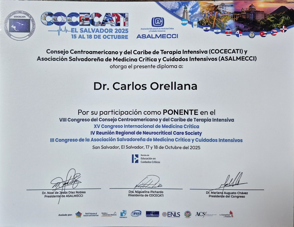 Participando en el VIII Congreso COCECATI, San Salvador, El Salvador.
#COCECATI 
#criticalcare 
#NeuroCriticalCare