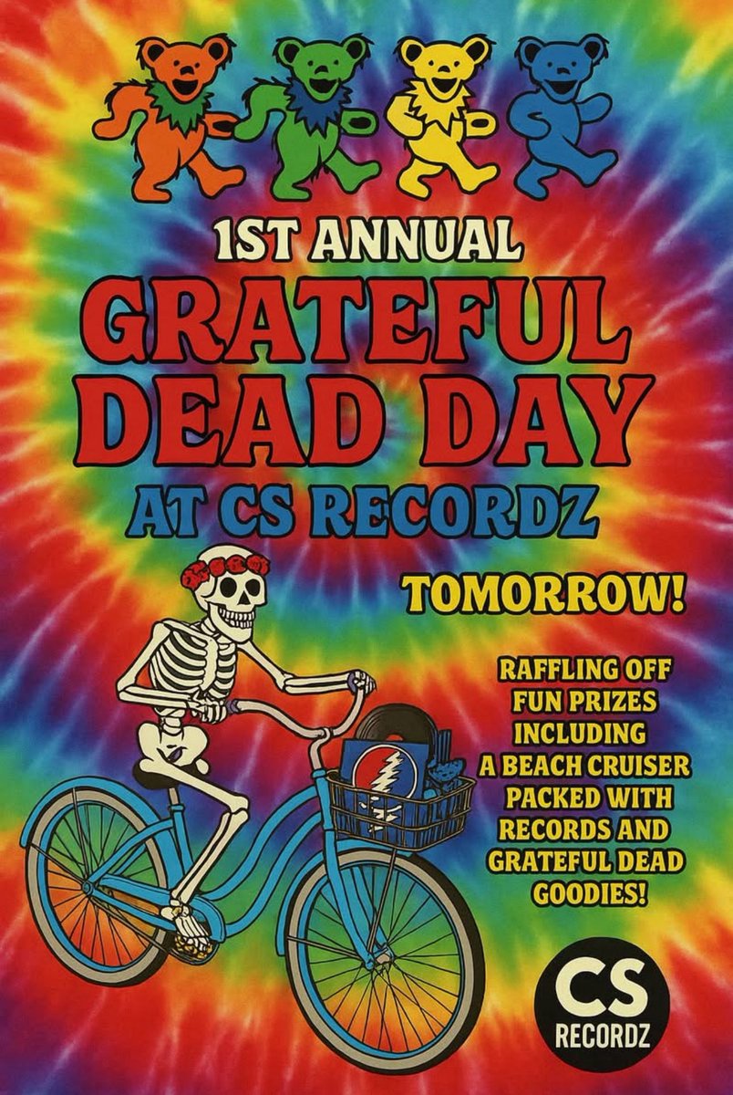 Grateful Dead Day at CS RecordZ! 🎶
📅 #Vinyl 

1st Annual Grateful Dead Day — a celebration of music, good vibes, and the Deadhead spirit! 🌹💀🎸

We’ll be raffling off fun prizes all day long, including a Beach Cruiser packed with records and Grateful Dead goodies! 🚲💿

📍 CS