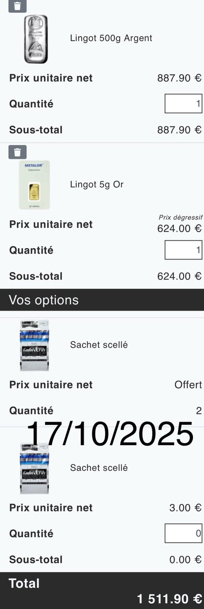 Same order, different time, different price… Gold and silver start to be expensive 😵‍💫